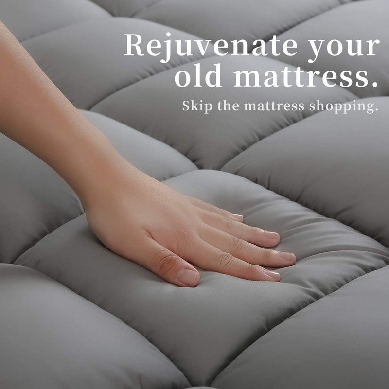 COONP Twin XL Mattress Topper, Extra Thick Pillowtop, Cooling Plush Mattress Pad Cover Bed Topper Protector with 8-21 Inch Deep Pocket (Grey, Twin XL) - Image 5